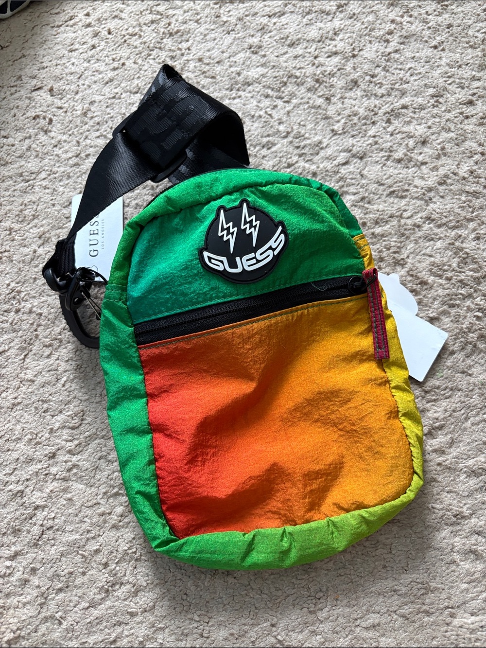 Guess Men's Green Orange Red Gradient Crossbody Bag